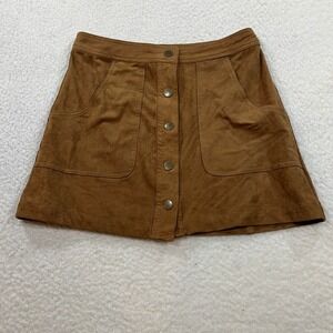 Melville Skirt Women Small Brown Faux Suede Button Front Mini A-Line‎ Pockets